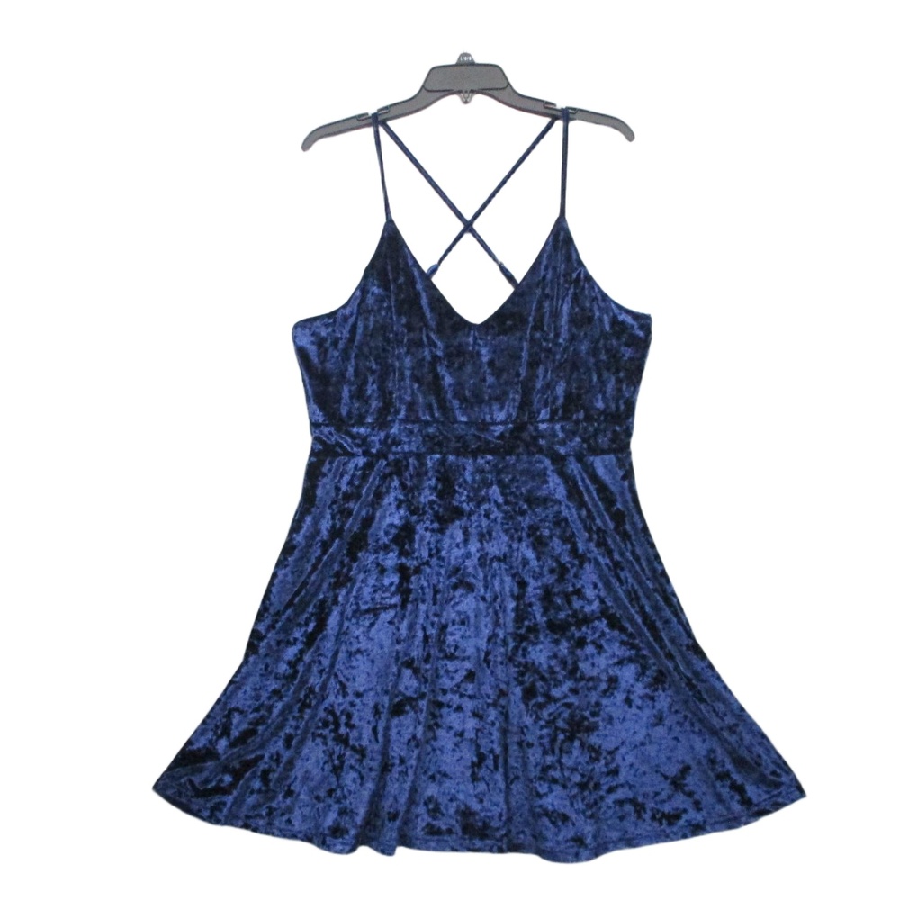 R. Vivimos Blue‎ Velvet Sleeveless Criss-Cross Party Dress Womens Size XL